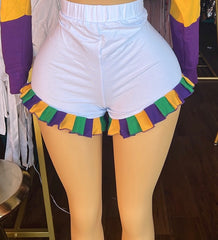 Hot girl Ruffled cheeky mardigras shorts