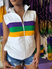 Adult White chest quilted mardigras vest
