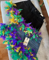 Custom Feathers Mardigras denim made to order