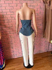 denim white Slashed jumpsuit