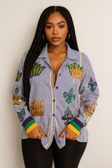 Mardi Queen button down