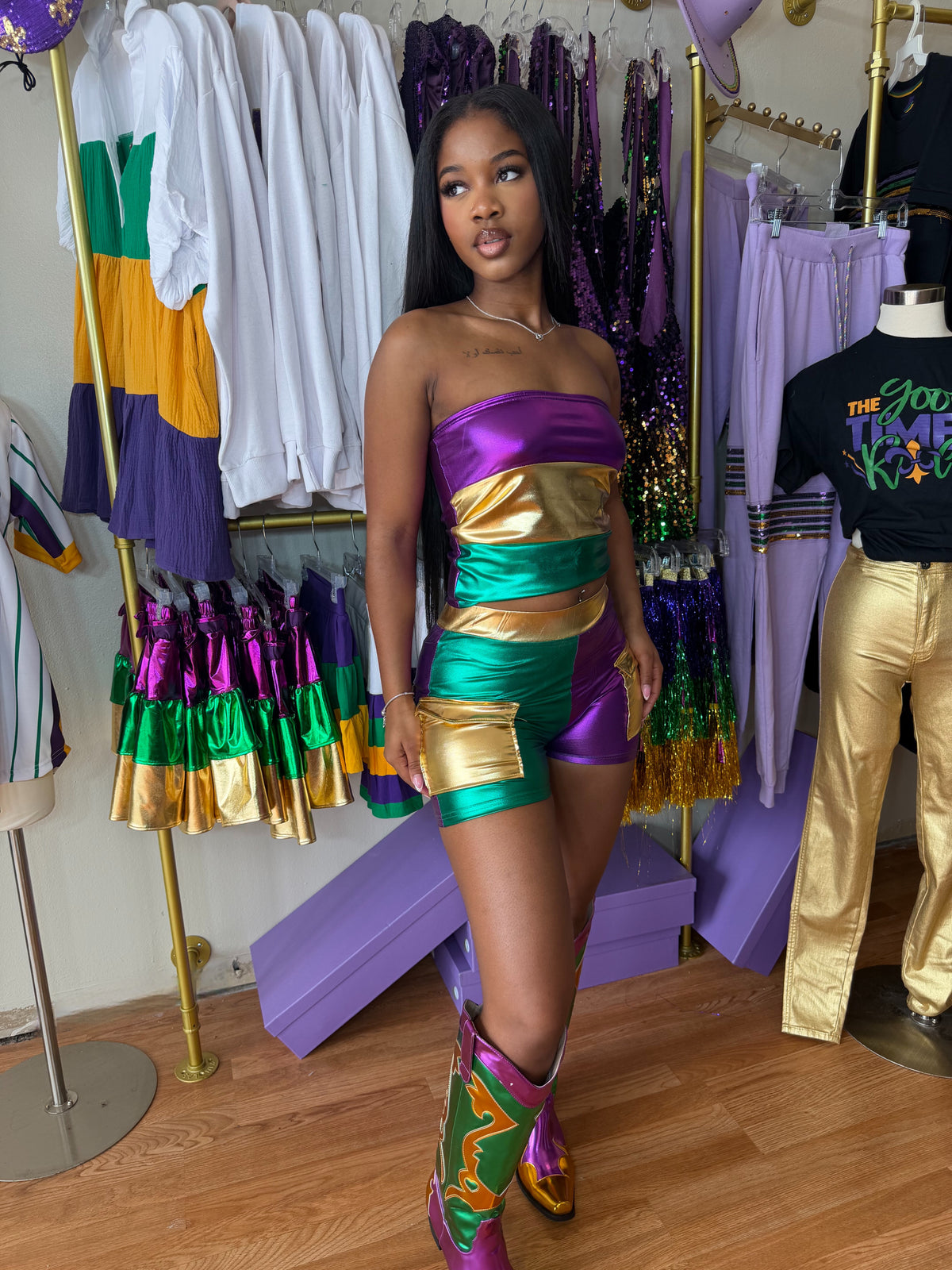 Colorblock metallic mardigras set