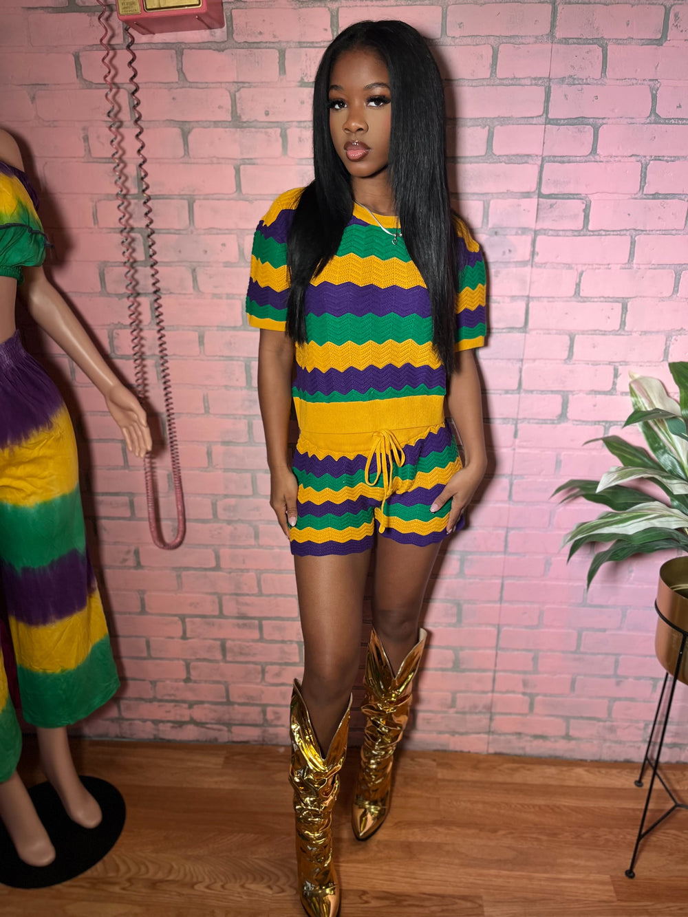 Chevron print mardigras set Luxe