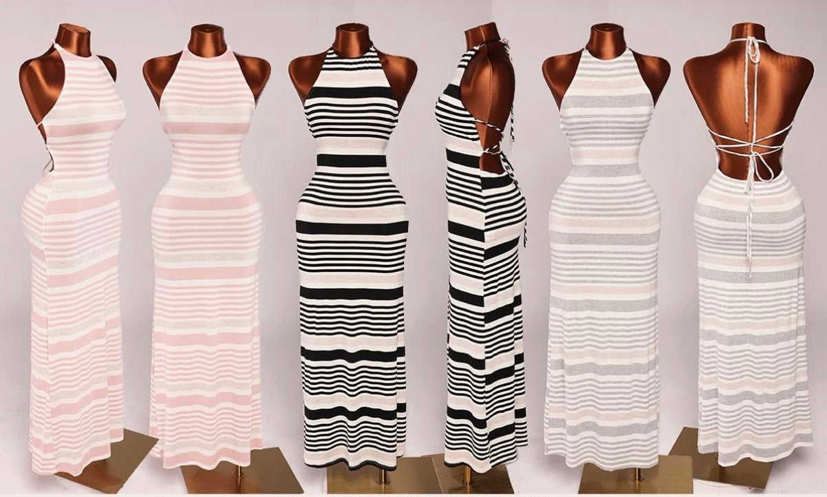 Striped backlash maxi dress