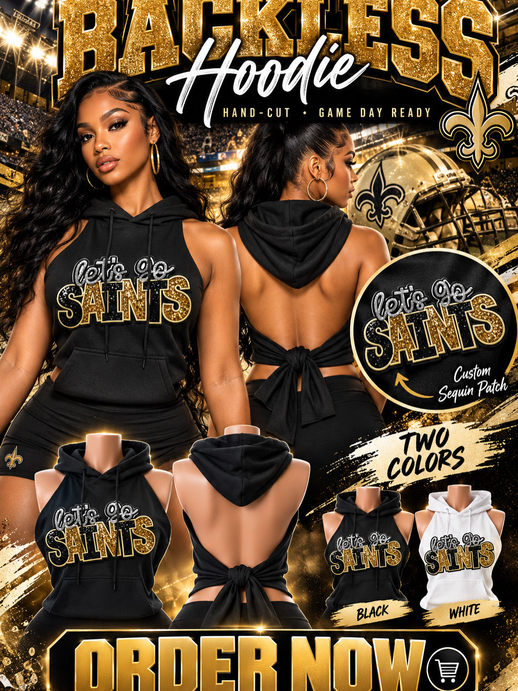 Custom cut backless saints hoodie