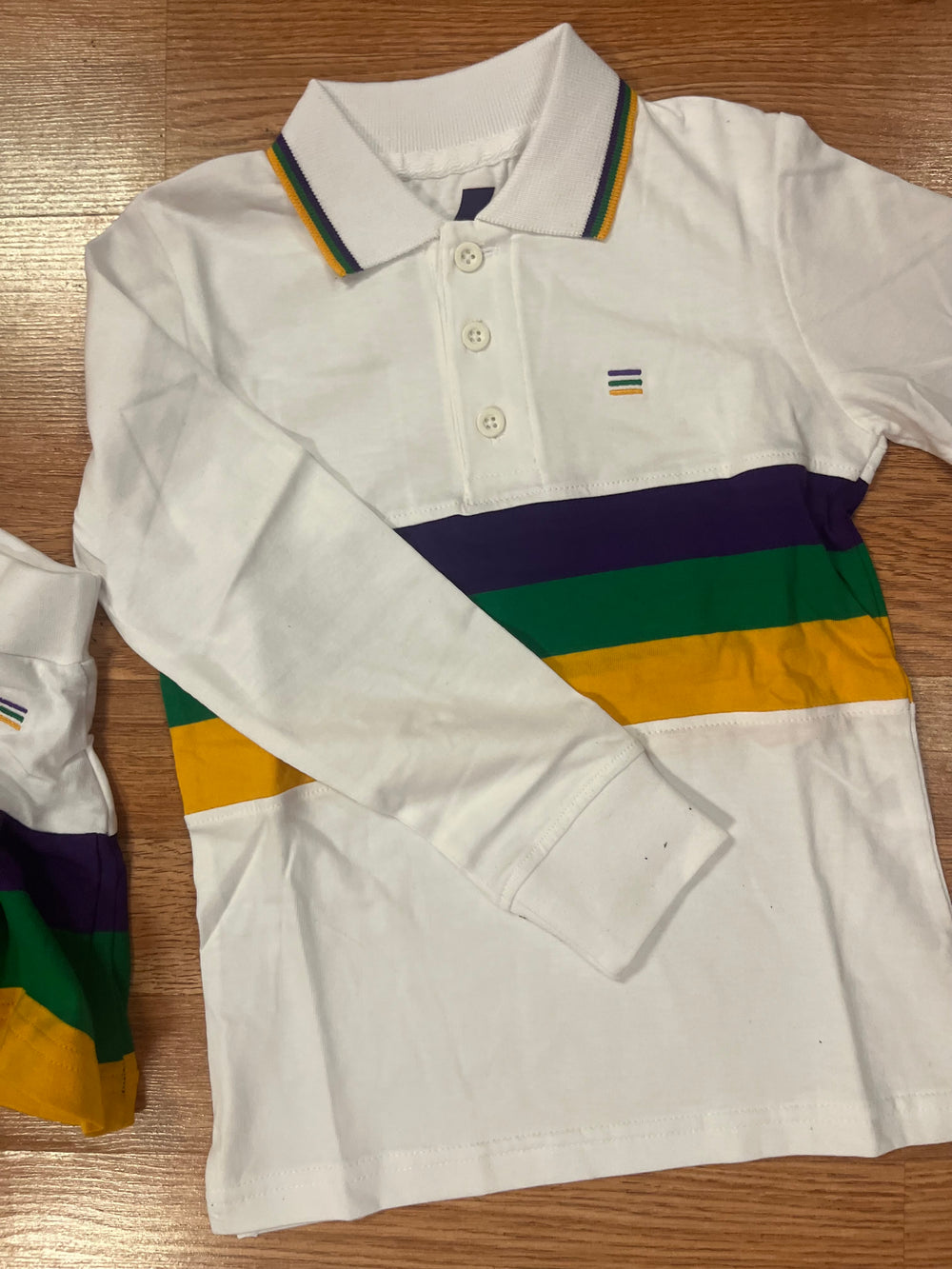 White 3 stripe children’s mardigras top