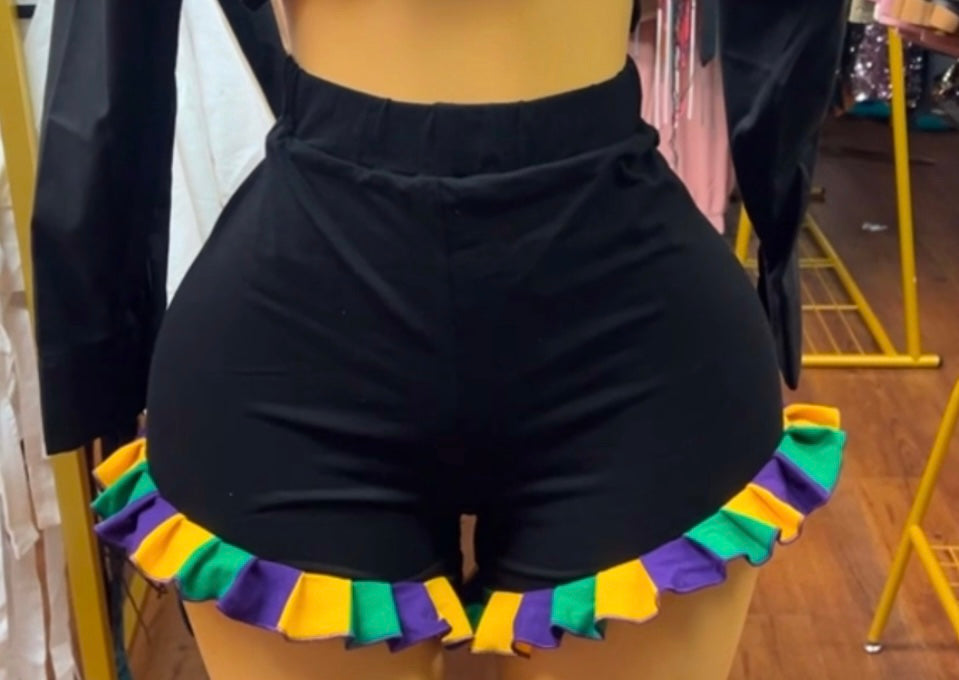 Hot girl Ruffled cheeky mardigras shorts