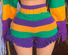 Hot girl Ruffled cheeky mardigras shorts