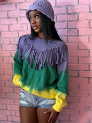 Fringe bibbed mardigras sweater